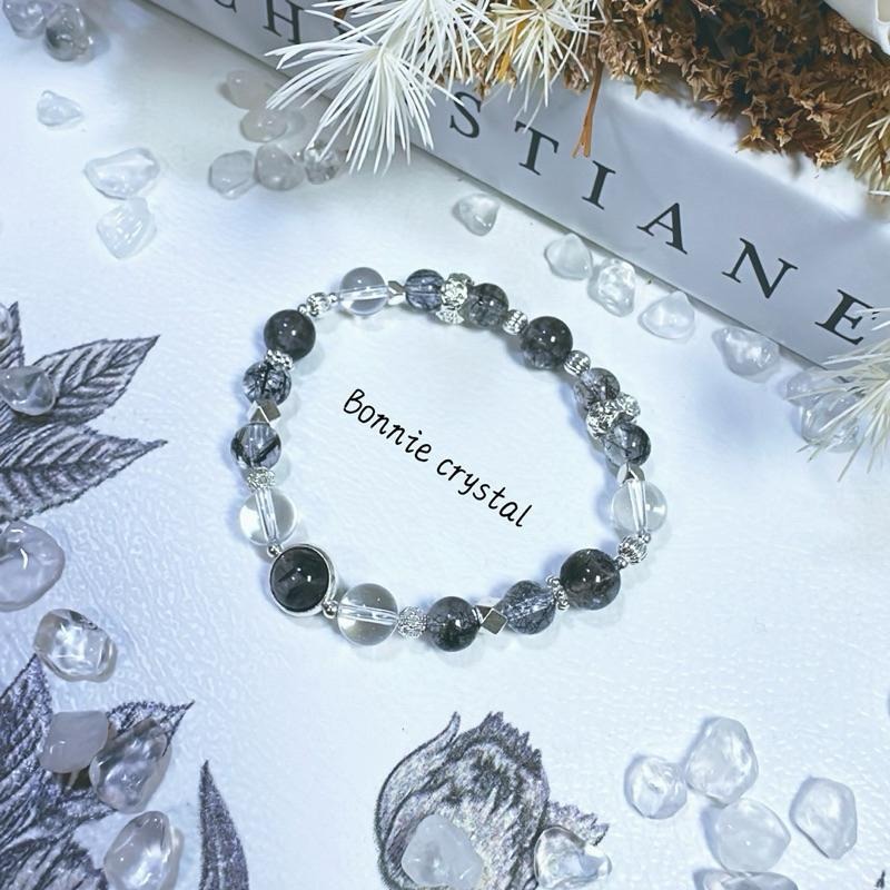 ✨✨ 暗夜星辰設計手鍊✨✨閃靈鑽、黑髮晶、白水晶-細節圖2