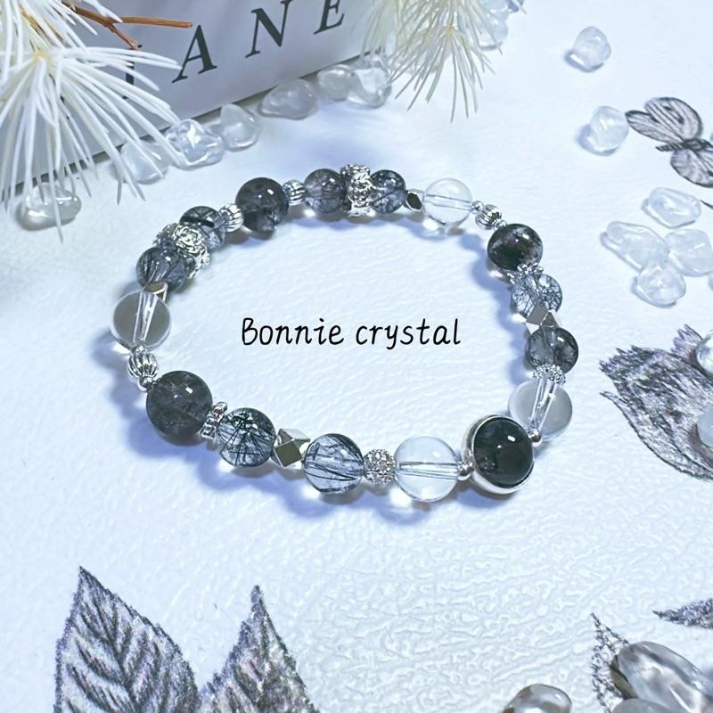 ✨✨ 暗夜星辰設計手鍊✨✨閃靈鑽、黑髮晶、白水晶-細節圖3