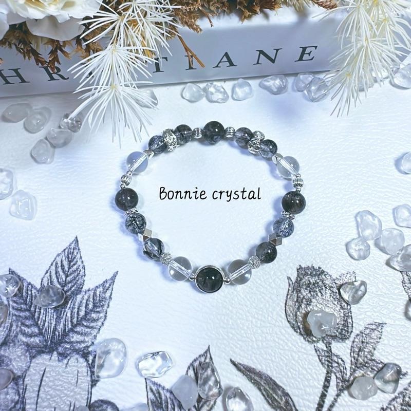✨✨ 暗夜星辰設計手鍊✨✨閃靈鑽、黑髮晶、白水晶-細節圖4