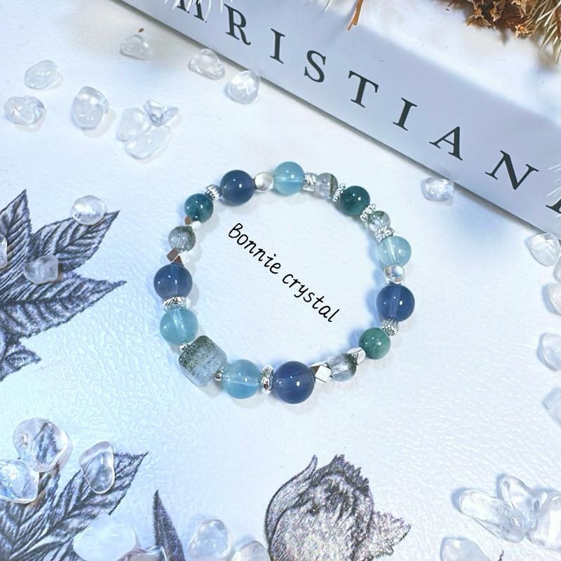 ✨✨ 綠松翠影設計手鍊✨✨方塊綠幽靈、海藍寶、藍螢石、孔雀綠磷灰、綠幽靈-細節圖2