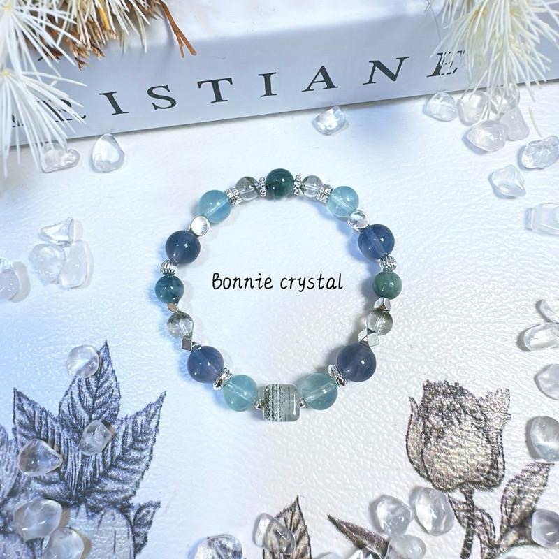 ✨✨ 綠松翠影設計手鍊✨✨方塊綠幽靈、海藍寶、藍螢石、孔雀綠磷灰、綠幽靈-細節圖4