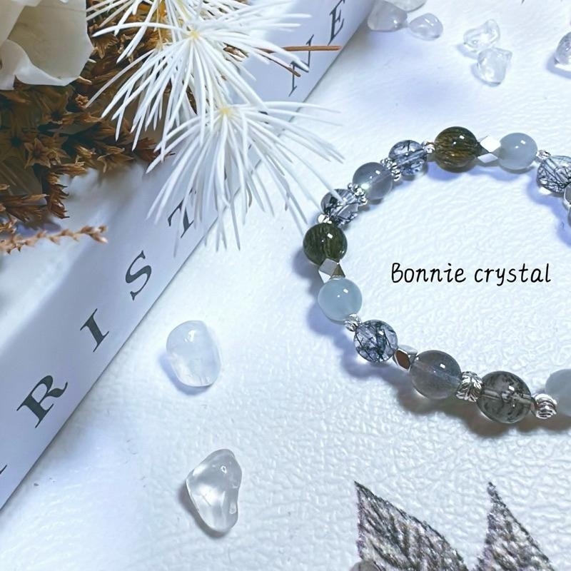 ✨✨ 永恆星空設計手鍊✨✨海藍寶、灰拉長石、灰藍兔毛、黑髮晶、羽毛黑極光、綠碧璽髮晶-細節圖5