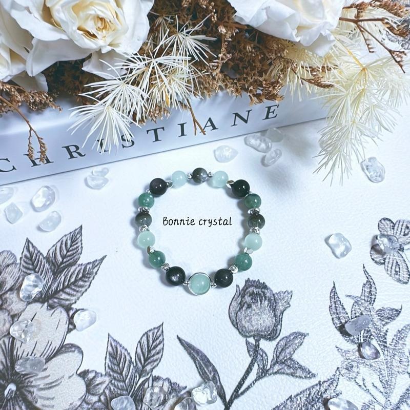 ✨✨ 綠野秘境設計手鍊✨✨綠紋石、藍綠晶、綠幽靈、銀曜石-細節圖2