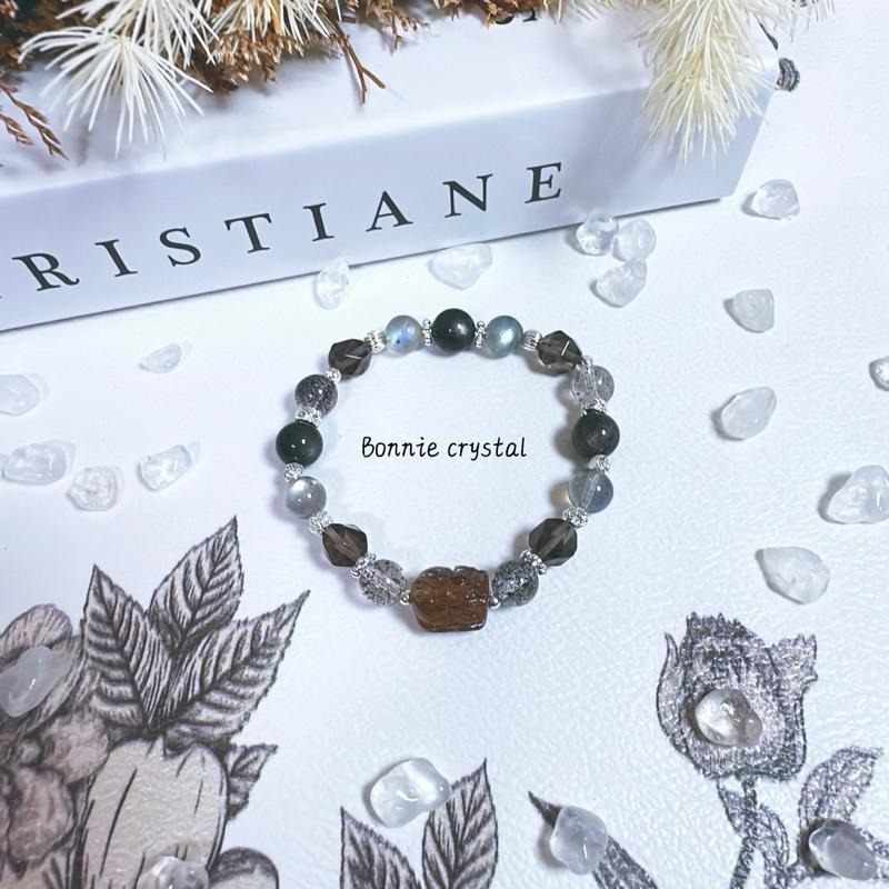 ✨✨ 灰霧摩卡設計手鍊✨✨黑金超、黑金超貔貅、茶晶、灰拉長石、黑草莓晶、銀曜石-細節圖5