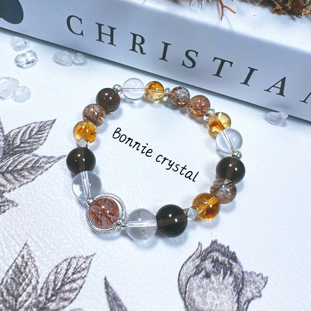 💎暖咖系水晶手鍊-黑金超、黃塔晶、茶晶、白水晶-細節圖2