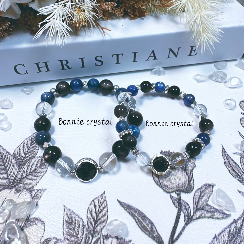 💎藍黑系水晶手鍊-黑曜石、銀曜石、藍晶、白水晶-規格圖3