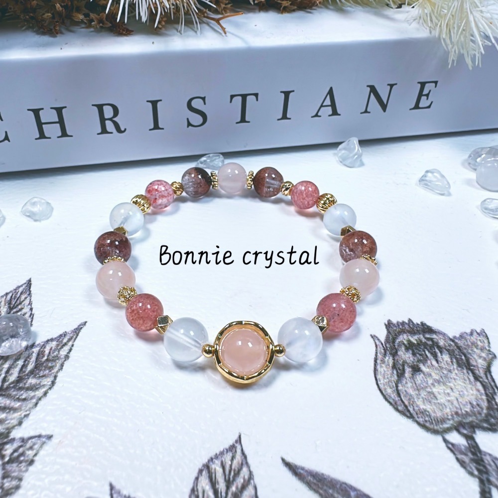 ✨✨ 玫瑰晨露設計手鍊✨✨紅幽靈、草莓晶、粉晶、藍月光-細節圖3