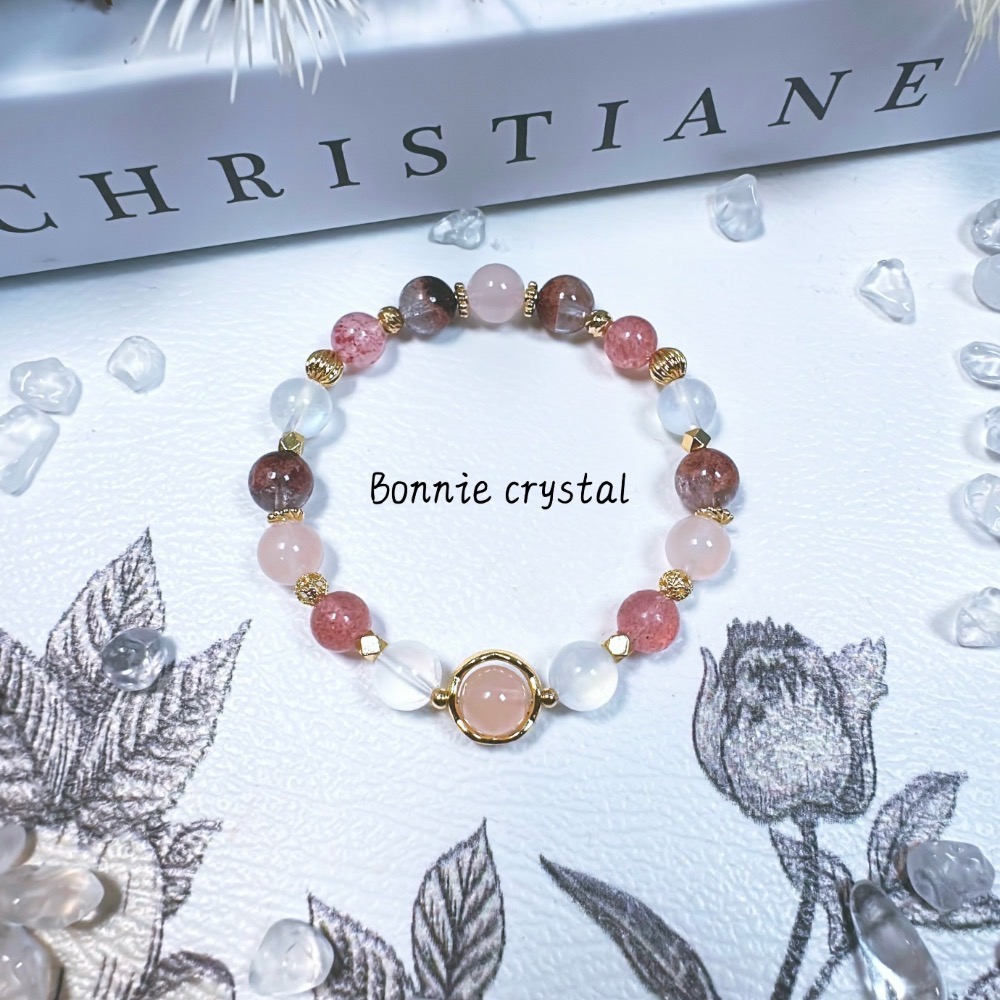 ✨✨ 玫瑰晨露設計手鍊✨✨紅幽靈、草莓晶、粉晶、藍月光-細節圖4