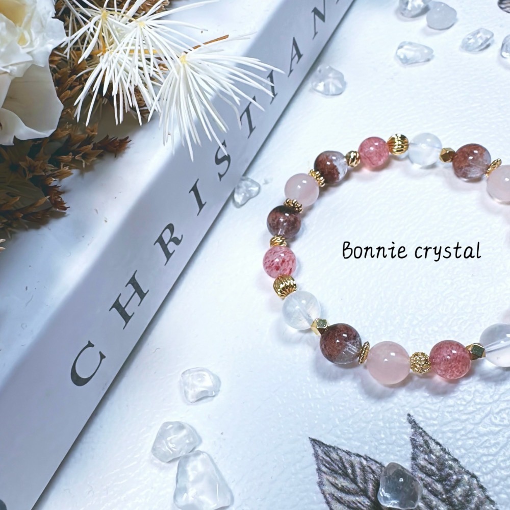 ✨✨ 玫瑰晨露設計手鍊✨✨紅幽靈、草莓晶、粉晶、藍月光-細節圖5