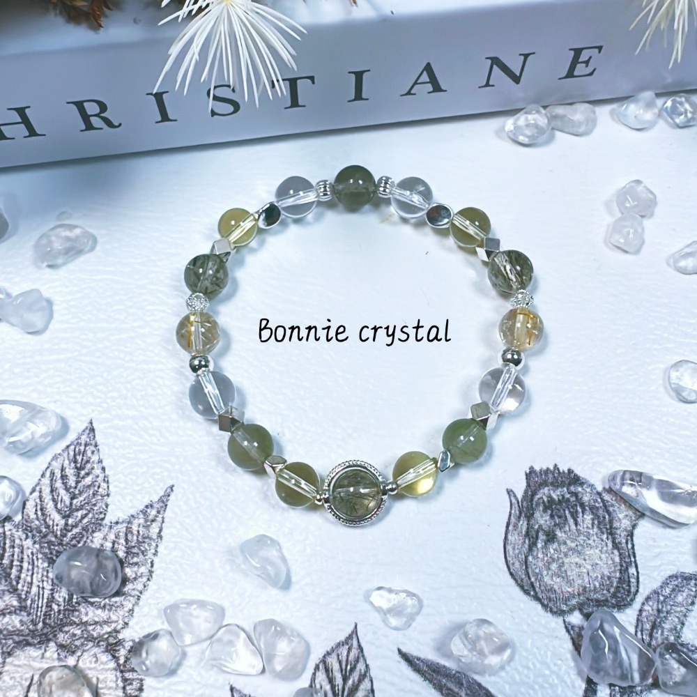 ✨✨ 綠茵陽光設計手鍊✨✨綠碧璽髮晶、檸檬黃水晶、綠髮晶、金髮晶、白水晶-細節圖4