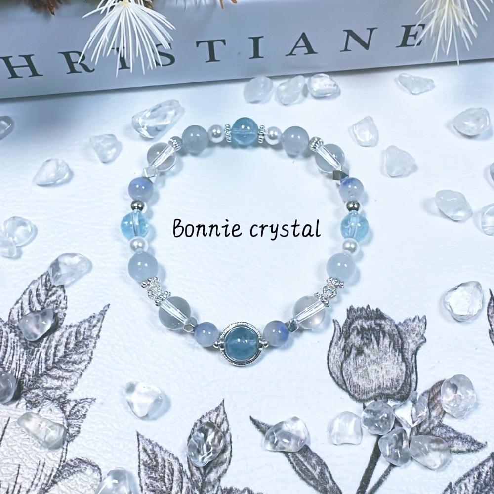 ✨✨ 微風水藍設計手鍊✨✨托帕石、藍線石、藍兔毛、白水晶、珍珠-細節圖4
