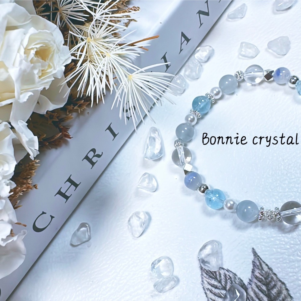 ✨✨ 微風水藍設計手鍊✨✨托帕石、藍線石、藍兔毛、白水晶、珍珠-細節圖5