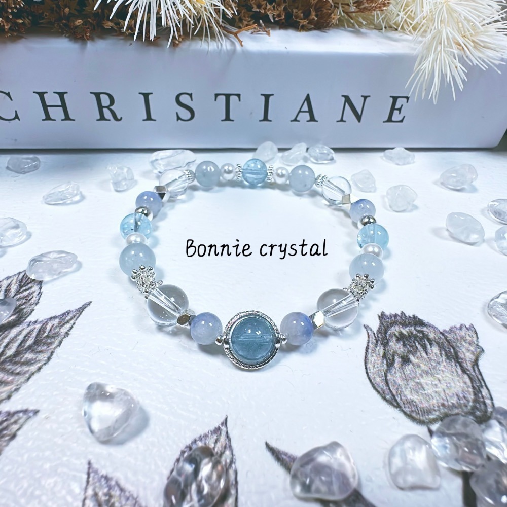 ✨✨ 微風水藍設計手鍊✨✨托帕石、藍線石、藍兔毛、白水晶、珍珠-細節圖2