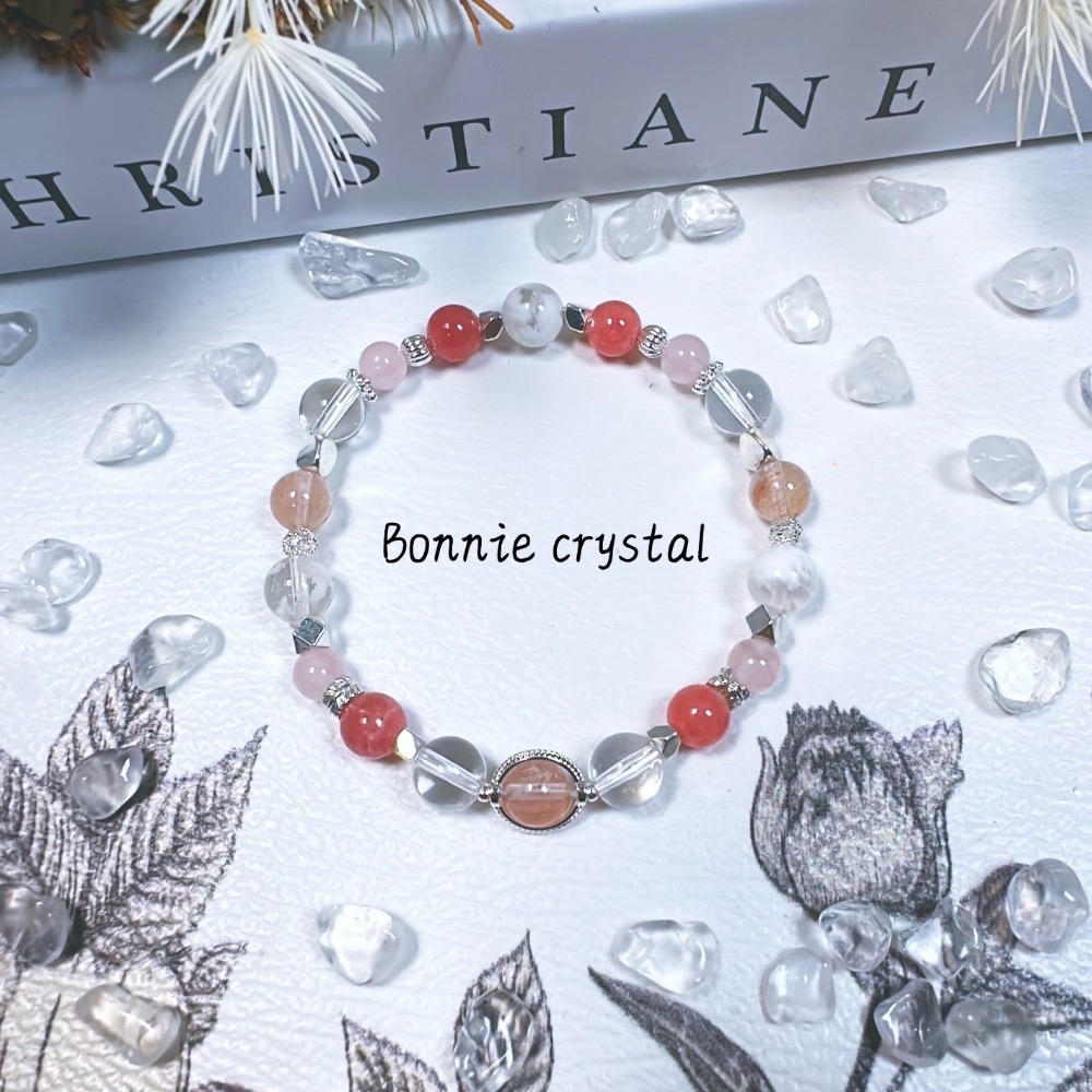 ✨✨ 粉櫻詩韻設計手鍊✨✨粉兔毛、紅紋石、雪花幽靈、粉晶、白水晶-細節圖4