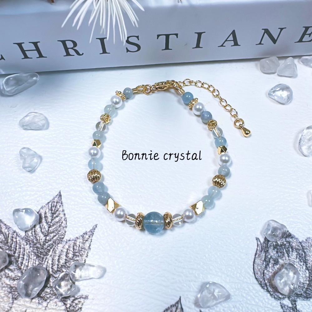 藍色系細鍊款-藍托帕石、海藍寶、藍晶石、白水晶、珍珠-細節圖4