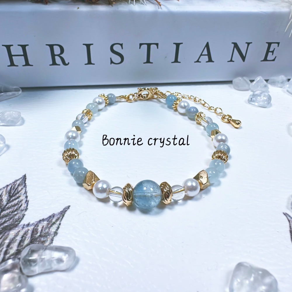 藍色系細鍊款-藍托帕石、海藍寶、藍晶石、白水晶、珍珠-細節圖2