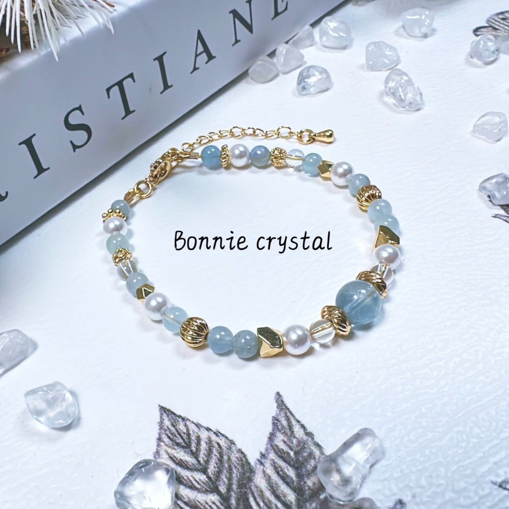 藍色系細鍊款-藍托帕石、海藍寶、藍晶石、白水晶、珍珠-細節圖3