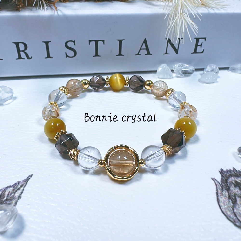 ✨✨ 焦糖暖棕設計手鍊✨✨香檳托帕石、茶晶、金虎眼、羽毛鈦晶、白水晶-細節圖2