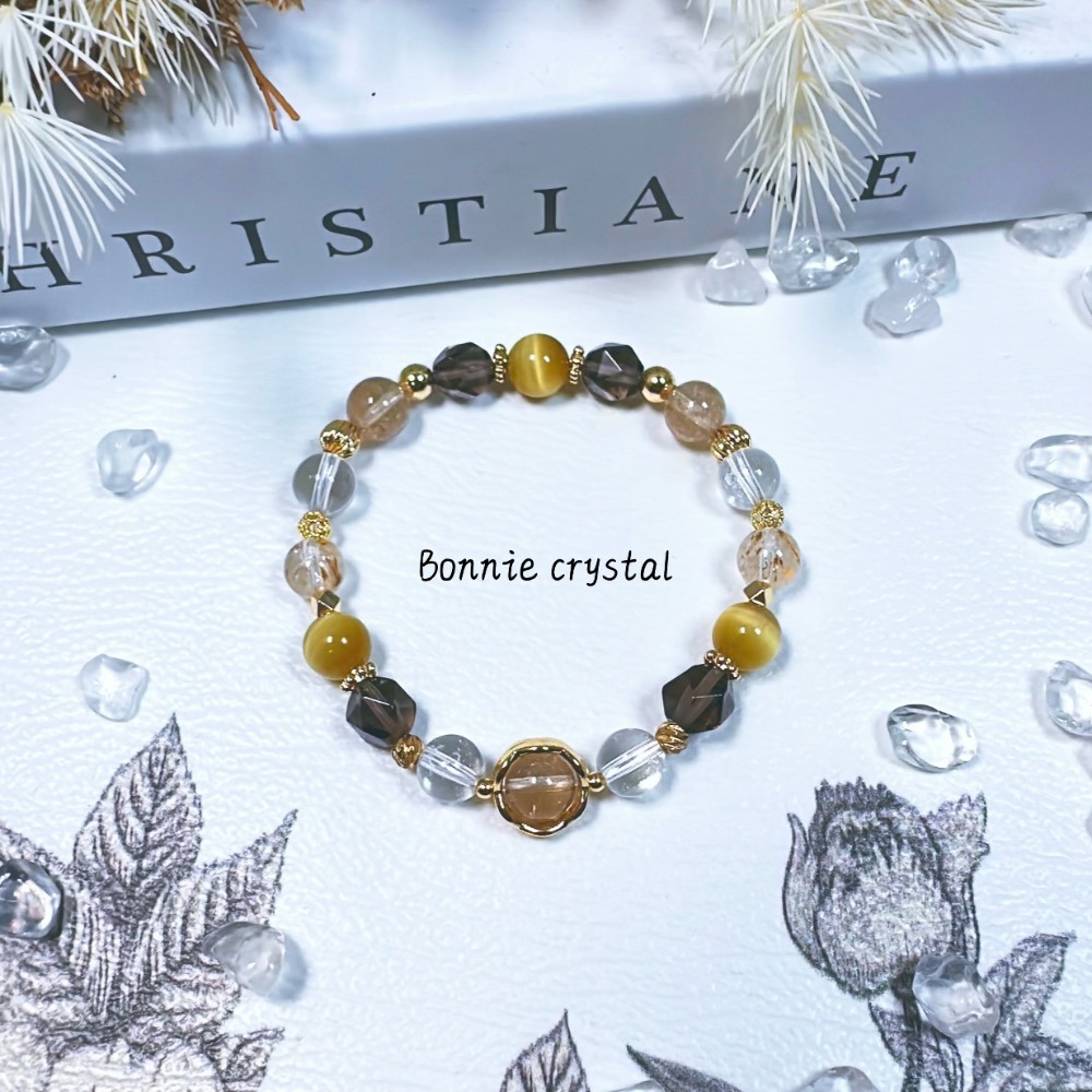 ✨✨ 焦糖暖棕設計手鍊✨✨香檳托帕石、茶晶、金虎眼、羽毛鈦晶、白水晶-細節圖4
