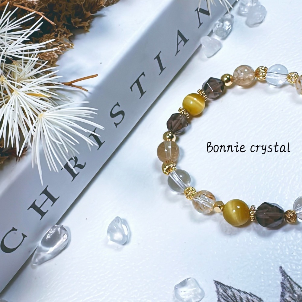 ✨✨ 焦糖暖棕設計手鍊✨✨香檳托帕石、茶晶、金虎眼、羽毛鈦晶、白水晶-細節圖5