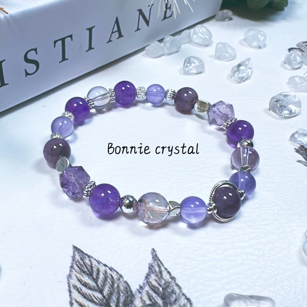 ✨✨ 幽蘭星辰設計手鍊✨✨紫極光、紫黃晶、紫瑩石、紫水晶-細節圖3