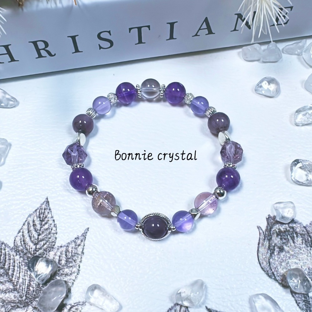 ✨✨ 幽蘭星辰設計手鍊✨✨紫極光、紫黃晶、紫瑩石、紫水晶-細節圖2