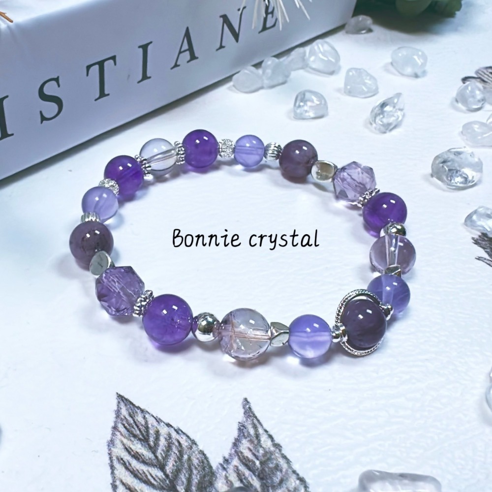 ✨✨ 幽蘭星辰設計手鍊✨✨紫極光、紫黃晶、紫瑩石、紫水晶-細節圖3