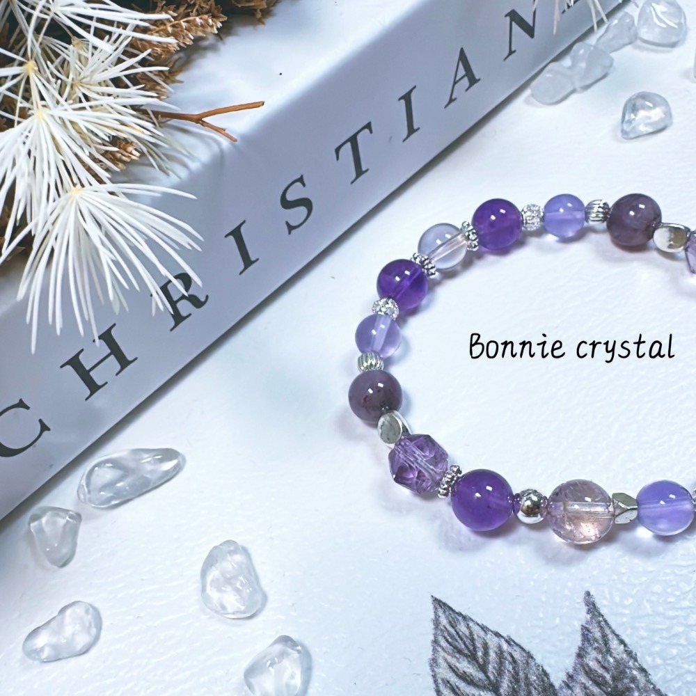 ✨✨ 幽蘭星辰設計手鍊✨✨紫極光、紫黃晶、紫瑩石、紫水晶-細節圖4
