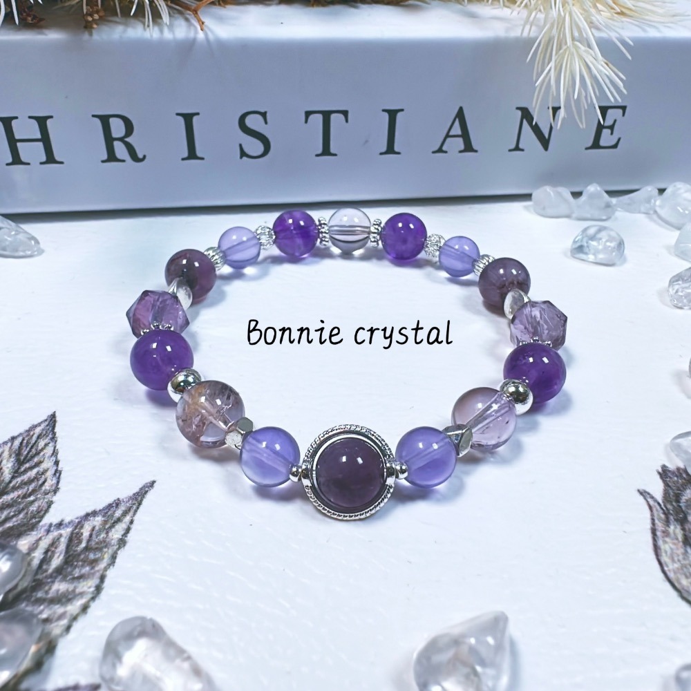 ✨✨ 幽蘭星辰設計手鍊✨✨紫極光、紫黃晶、紫瑩石、紫水晶-細節圖5