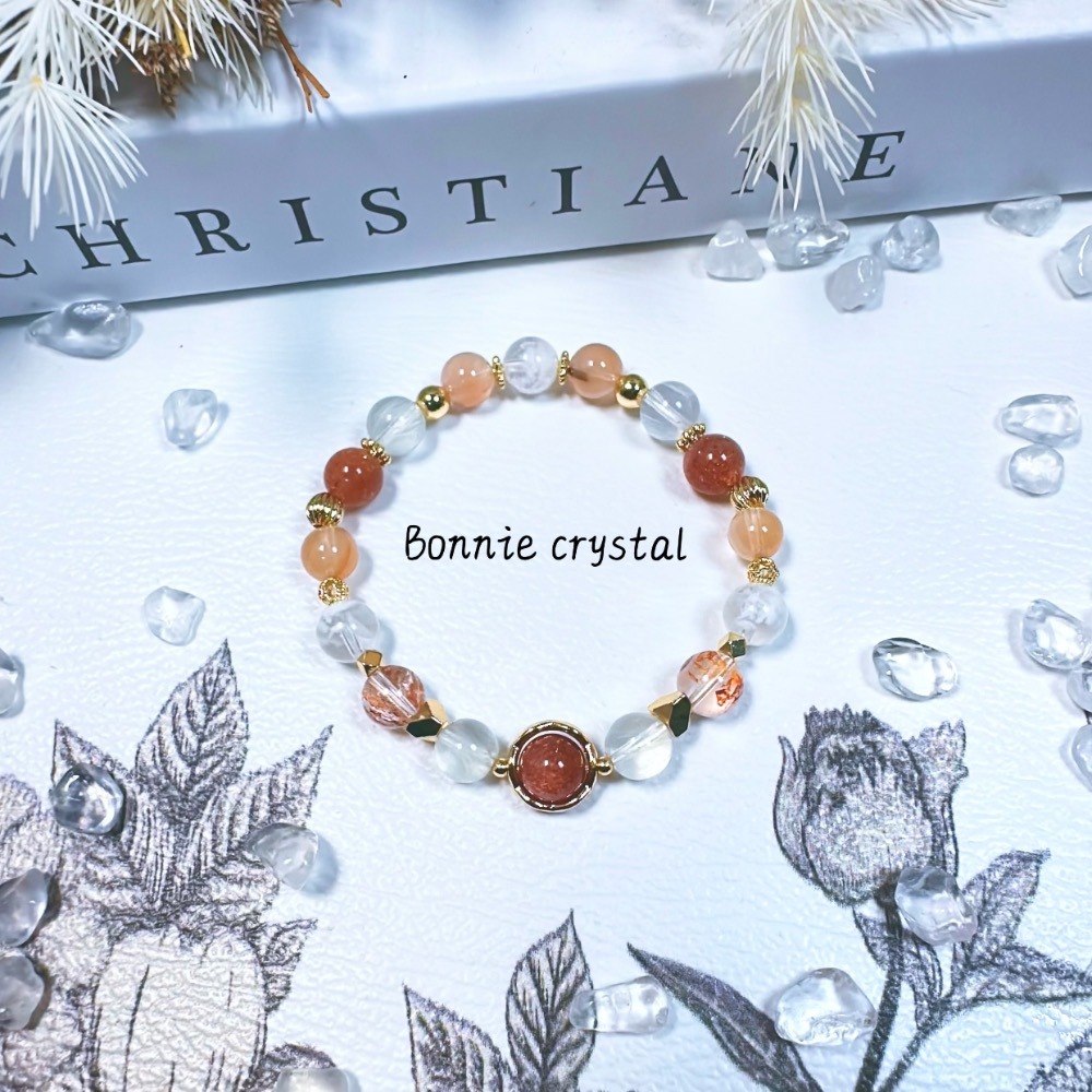 ✨✨ 夕霧橘暉設計手鍊✨✨金太陽、雪花幽靈、橘兔毛、紅膠花、白兔毛-細節圖4