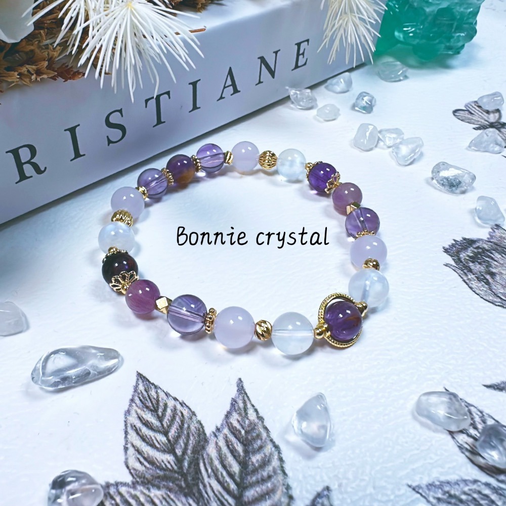 ✨✨ 紫羅蘭物語設計手鍊✨✨紫水晶、紫玉髓、粉紫超七、紫幽靈、藍月光-細節圖3