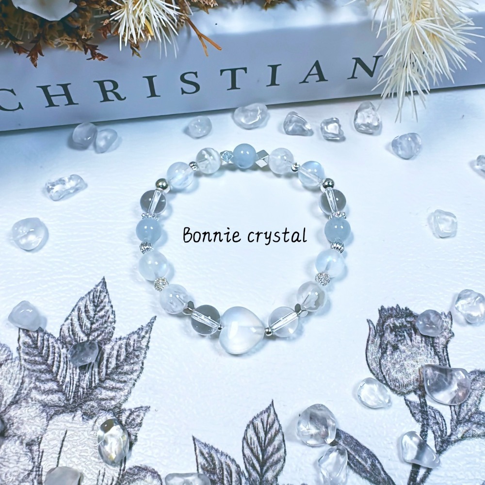 ✨✨ 皎月冰霜設計手鍊✨✨藍月光、雪花幽靈、灰藍兔毛、白水晶-細節圖4