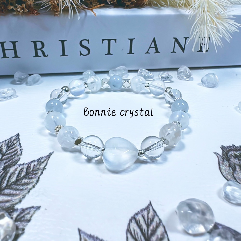 ✨✨ 皎月冰霜設計手鍊✨✨藍月光、雪花幽靈、灰藍兔毛、白水晶-細節圖2