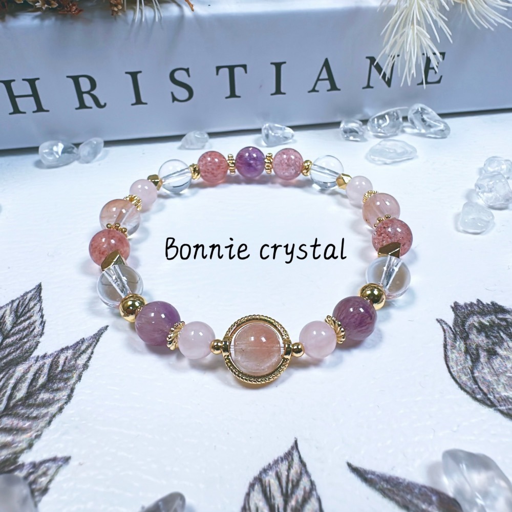 ✨✨ 粉紅泡泡設計手鍊✨✨草莓晶、粉兔毛、粉紫超七、粉晶、白水晶-細節圖2