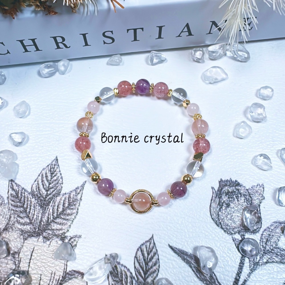 ✨✨ 粉紅泡泡設計手鍊✨✨草莓晶、粉兔毛、粉紫超七、粉晶、白水晶-細節圖4