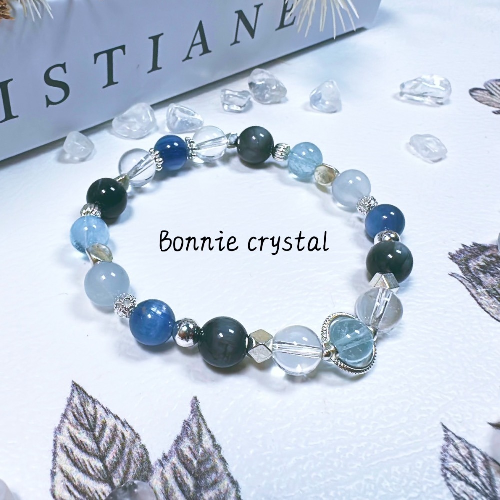 ✨✨ 星空藍羽設計手鍊✨✨藍托帕石、藍晶石、藍兔毛、鷹眼石、白水晶-細節圖3