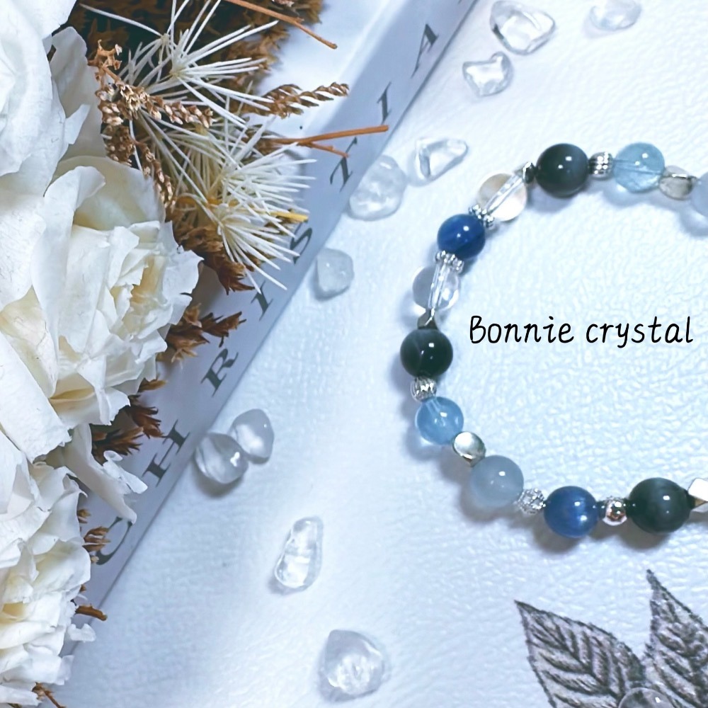✨✨ 星空藍羽設計手鍊✨✨藍托帕石、藍晶石、藍兔毛、鷹眼石、白水晶-細節圖5