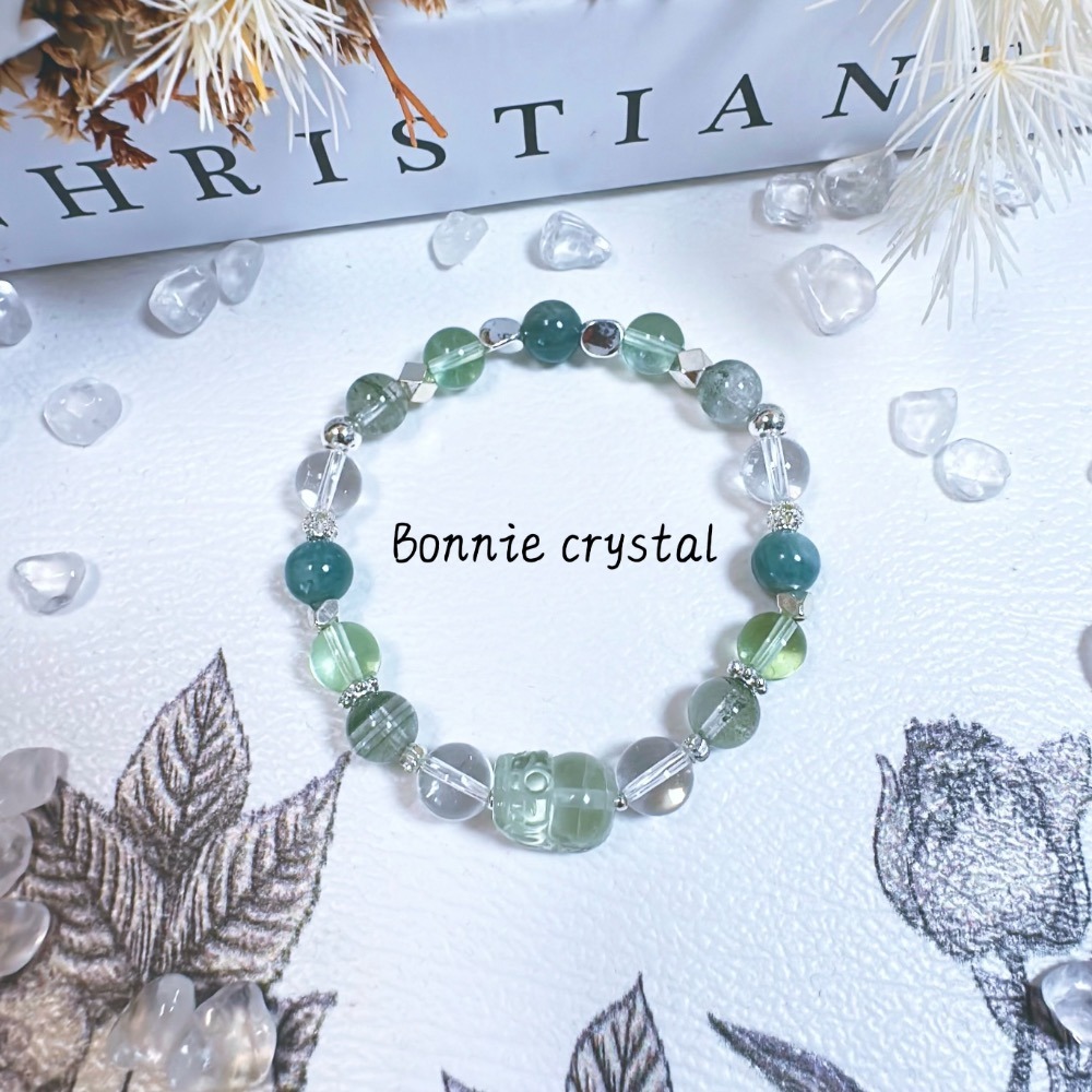 ✨✨ 綠野仙蹤設計手鍊✨✨綠營石、綠營石貔貅、綠幽靈、藍綠晶、白水晶-細節圖4