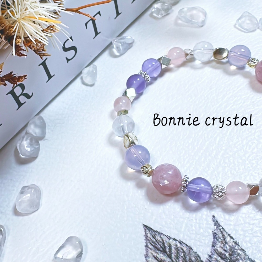 ✨✨ 紫戀晨曦設計手鍊✨✨紫玉晶、粉晶、粉祖母晶、紫瑩石、白幽靈-細節圖5