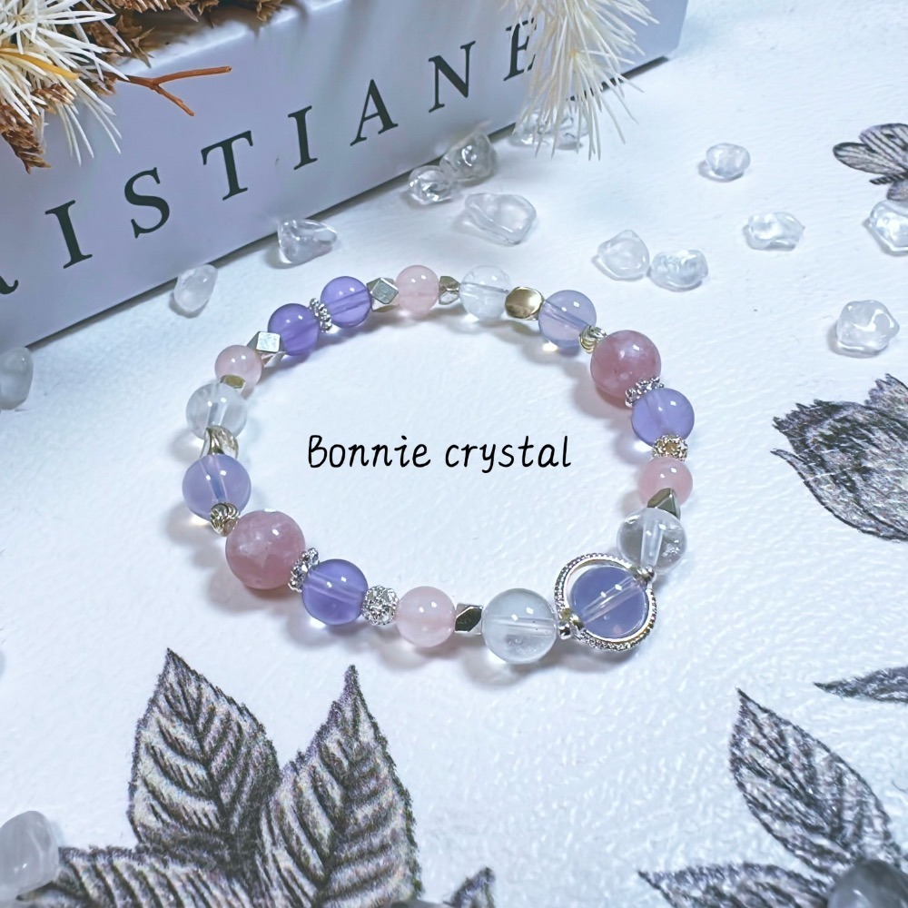 ✨✨ 紫戀晨曦設計手鍊✨✨紫玉晶、粉晶、粉祖母晶、紫瑩石、白幽靈-細節圖3