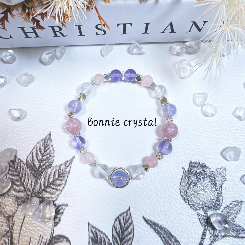 ✨✨ 紫戀晨曦設計手鍊✨✨紫玉晶、粉晶、粉祖母晶、紫瑩石、白幽靈-細節圖4