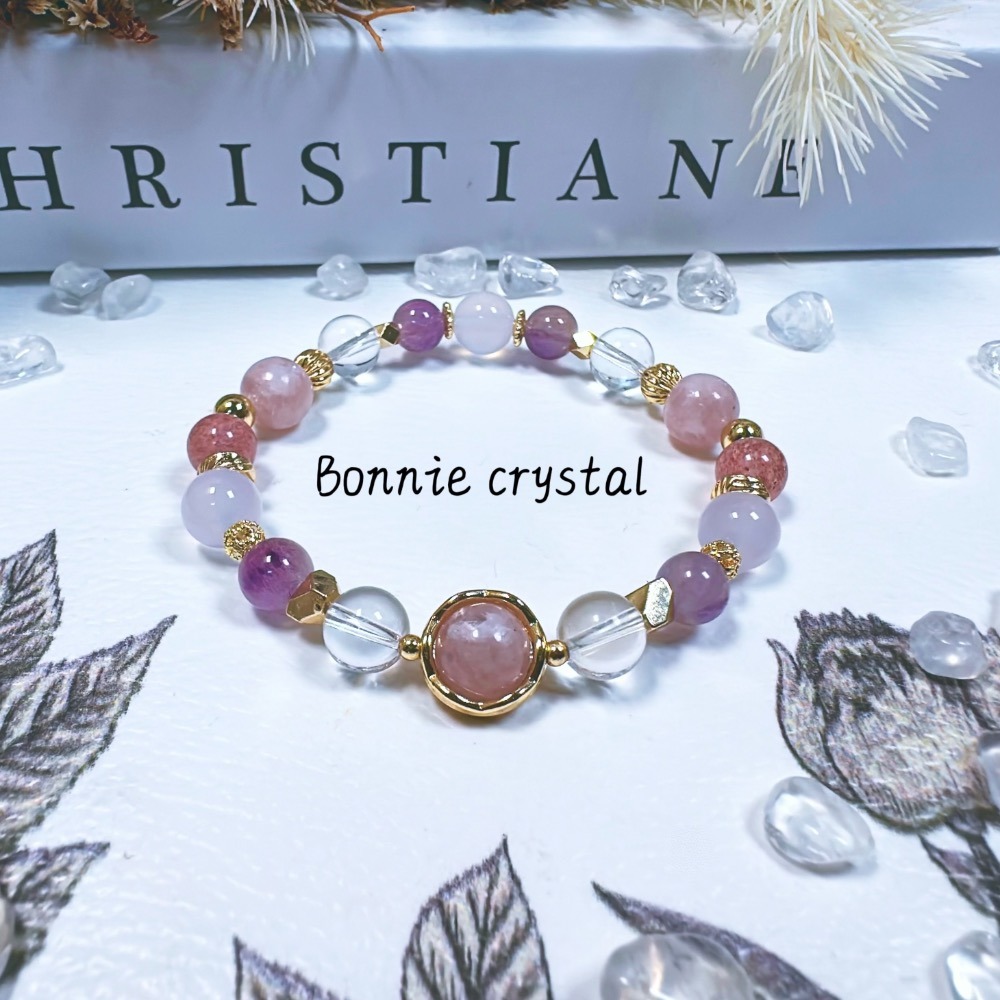 ✨✨ 粉紫雪糕設計手鍊✨✨粉祖母晶、粉紫超七、草莓晶、紫玉髓、白水晶-細節圖2