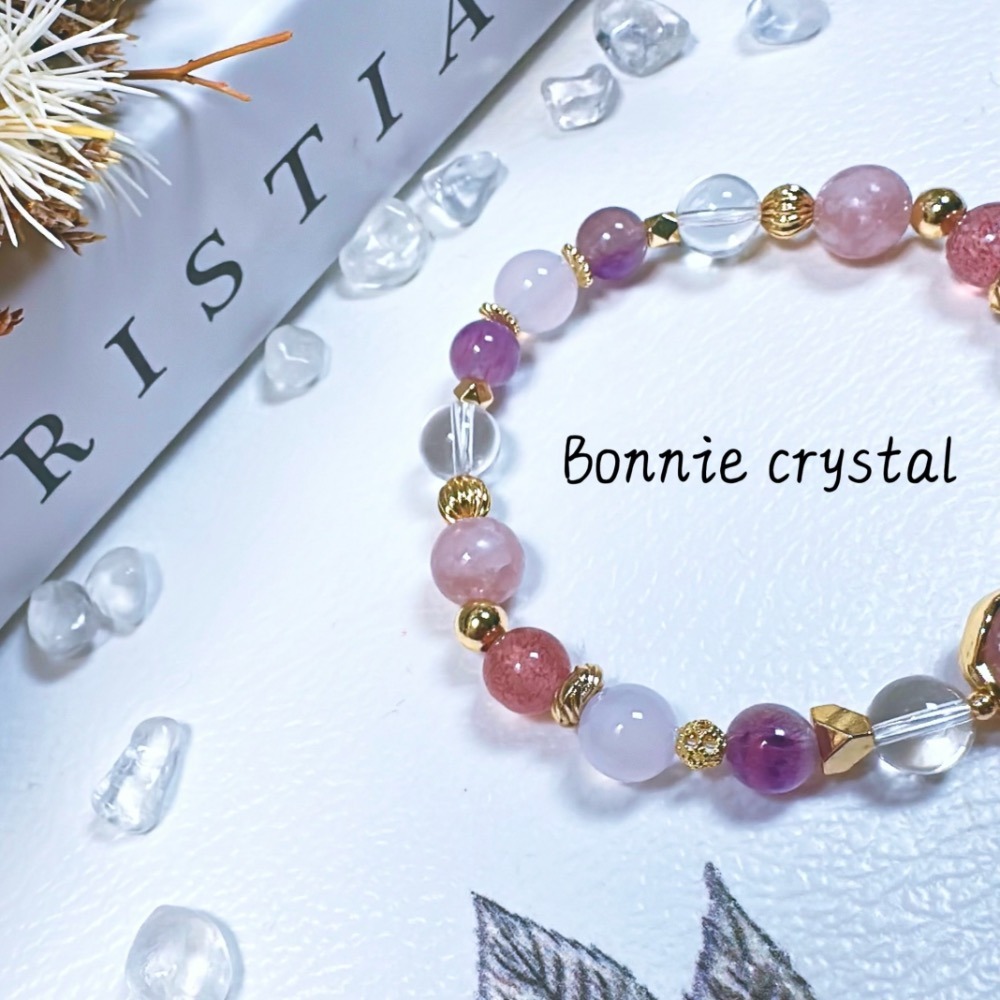 ✨✨ 粉紫雪糕設計手鍊✨✨粉祖母晶、粉紫超七、草莓晶、紫玉髓、白水晶-細節圖5