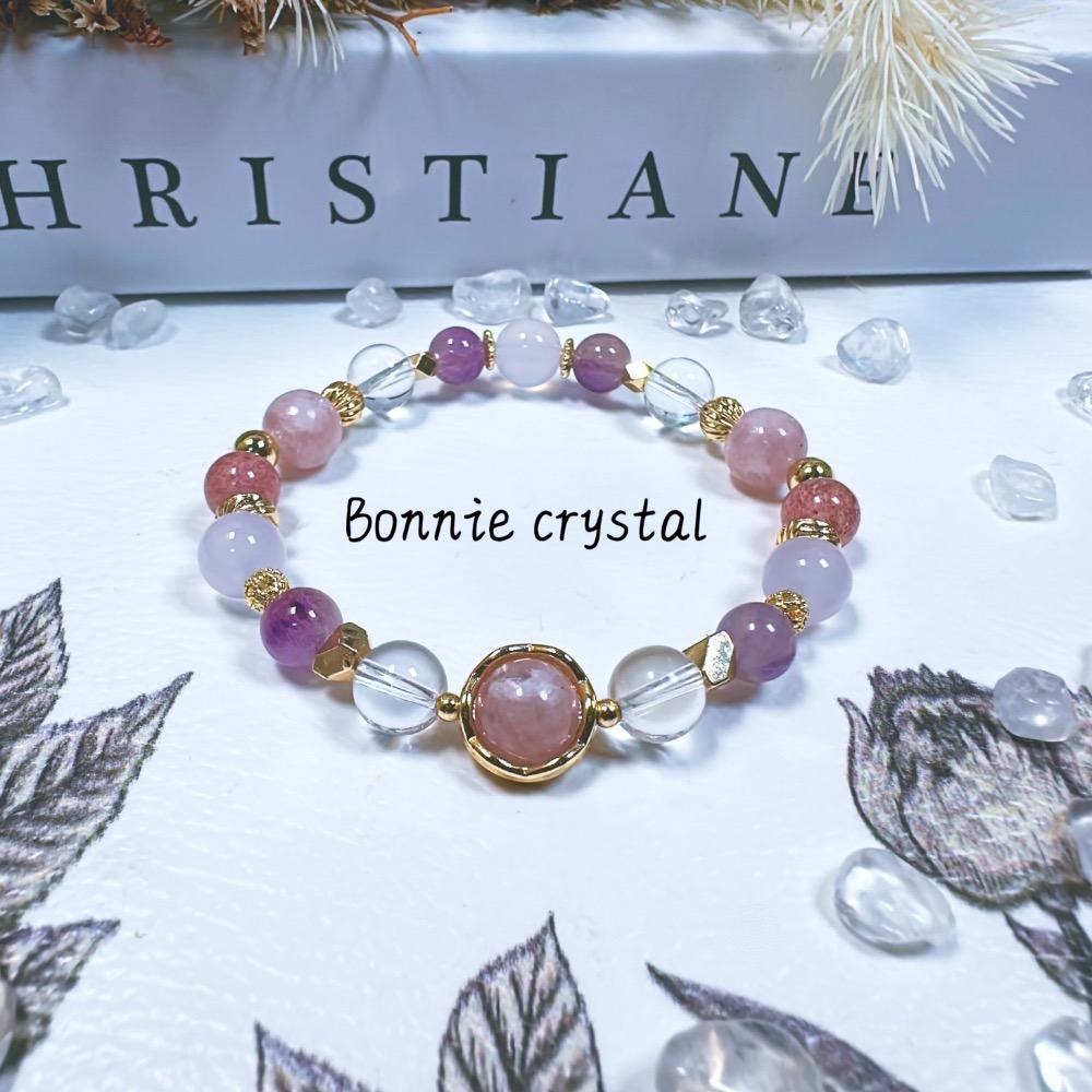 ✨✨ 粉紫雪糕設計手鍊✨✨粉祖母晶、粉紫超七、草莓晶、紫玉髓、白水晶-細節圖2
