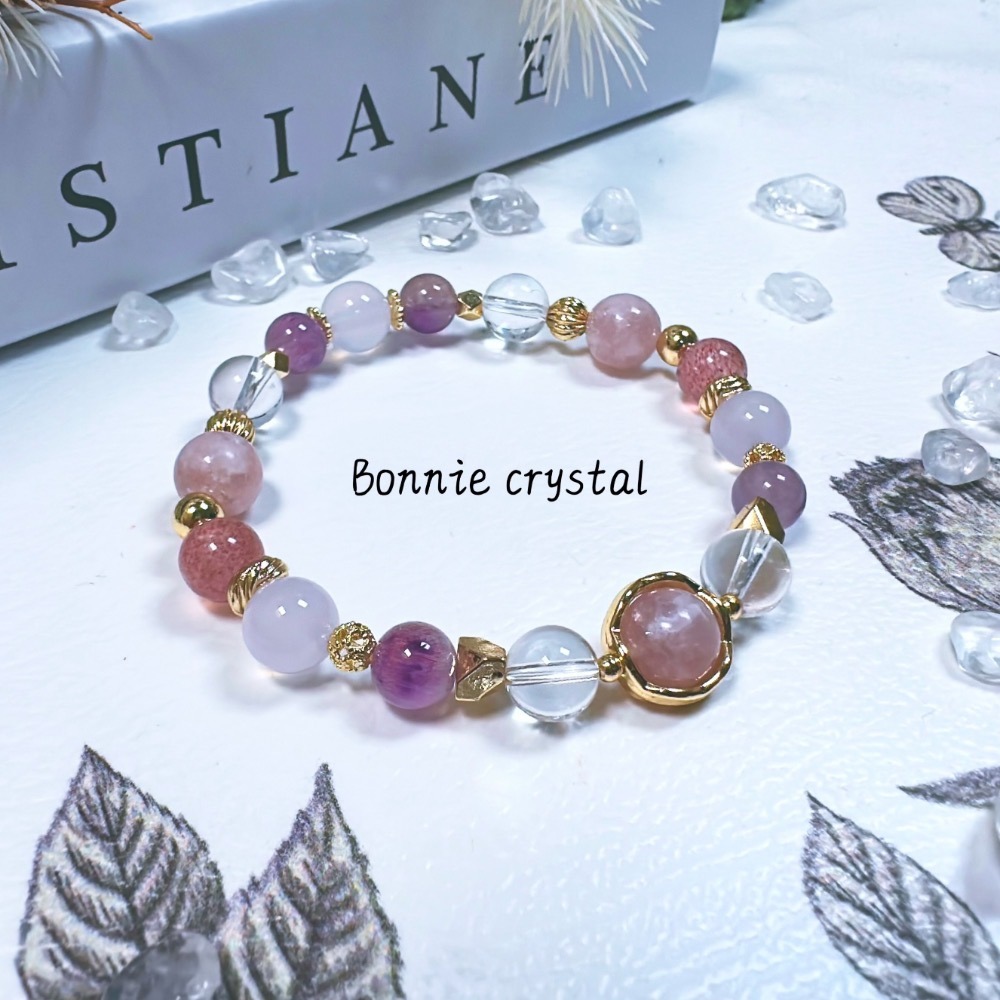 ✨✨ 粉紫雪糕設計手鍊✨✨粉祖母晶、粉紫超七、草莓晶、紫玉髓、白水晶-細節圖3