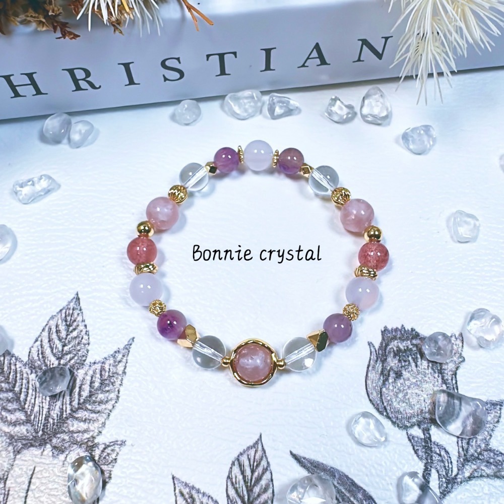 ✨✨ 粉紫雪糕設計手鍊✨✨粉祖母晶、粉紫超七、草莓晶、紫玉髓、白水晶-細節圖4