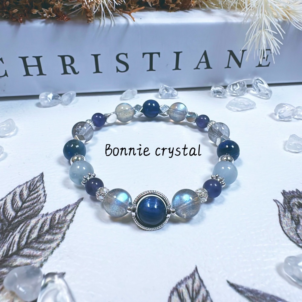 ✨✨ 藍夜星河設計手鍊✨✨藍晶石、藍兔毛、堇青石、黑銀鈦、灰拉長石-細節圖2
