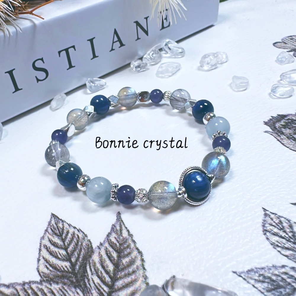 ✨✨ 藍夜星河設計手鍊✨✨藍晶石、藍兔毛、堇青石、黑銀鈦、灰拉長石-細節圖3