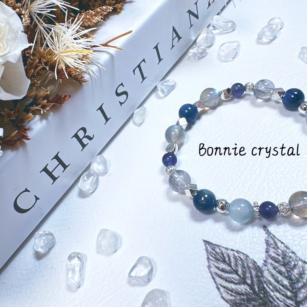 ✨✨ 藍夜星河設計手鍊✨✨藍晶石、藍兔毛、堇青石、黑銀鈦、灰拉長石-細節圖5