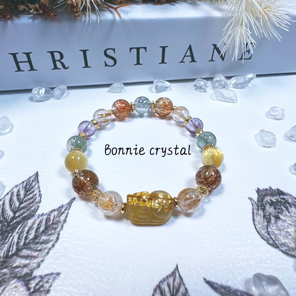 ✨✨ 暖陽清翠設計手鍊✨✨鈦晶貔貅、鈦晶、羽毛鈦晶、綠幽靈、紫水晶、黑金超-細節圖2